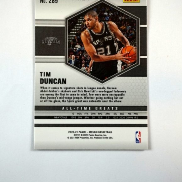 2020-21 Panini Mosaic Tim Duncan All-Time Greats Gold Wave Prizm #289 Spurs - Picture 2 of 2
